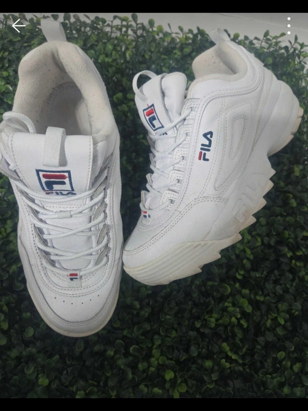 Fila White Leather Dad Sneakers with Navy & Red Accents